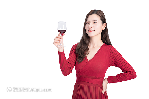 女性喝红酒