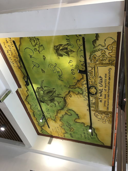 济南葡萄干红酒公司天顶地图复古手绘墙作品 葡萄酒的艺术与历史交融